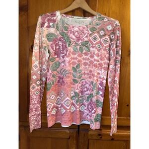 Whimsy Rose Women's L Thermal Shirt Floral Baby Waffle Long Sleeve Crew Top Pink